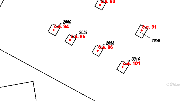 Hamrníky 96, Mariánské Lázně na parcele st. 2658 v KÚ Úšovice, Katastrální mapa
