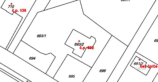 Petrovice u Karviné 592 na parcele st. 693/2 v KÚ Petrovice u Karviné, Katastrální mapa