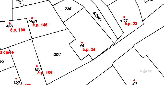 Veltruby 24 na parcele st. 46 v KÚ Veltruby, Katastrální mapa