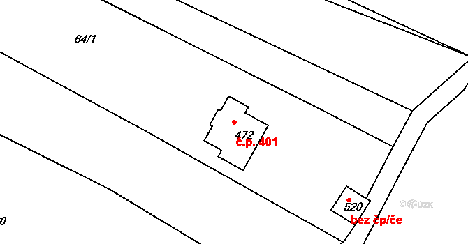 Chýně 401 na parcele st. 472 v KÚ Chýně, Katastrální mapa