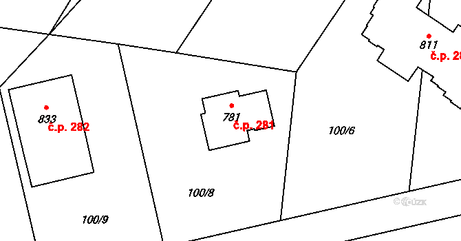 Petrov 281 na parcele st. 781 v KÚ Petrov u Prahy, Katastrální mapa