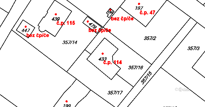 Horka II 114 na parcele st. 433 v KÚ Horka nad Sázavou, Katastrální mapa