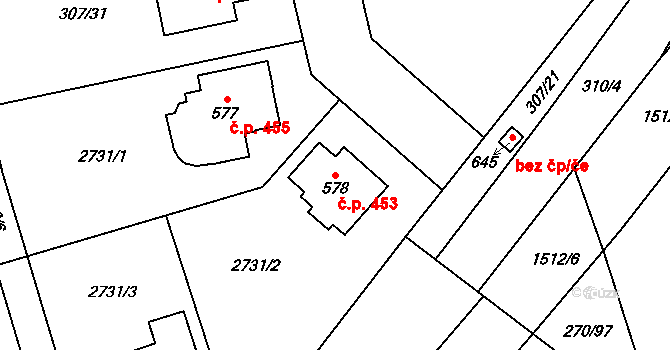 Hostouň 453 na parcele st. 578 v KÚ Hostouň u Prahy, Katastrální mapa