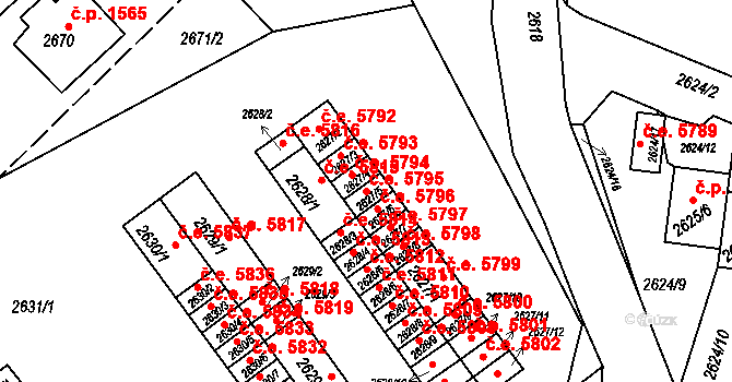 Kadaň 5795 na parcele st. 2627/5 v KÚ Kadaň, Katastrální mapa