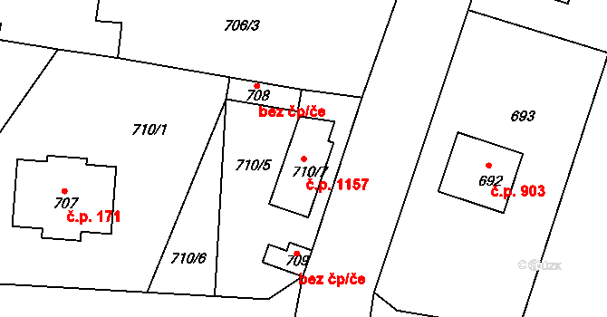 Řevnice 1157 na parcele st. 710/7 v KÚ Řevnice, Katastrální mapa