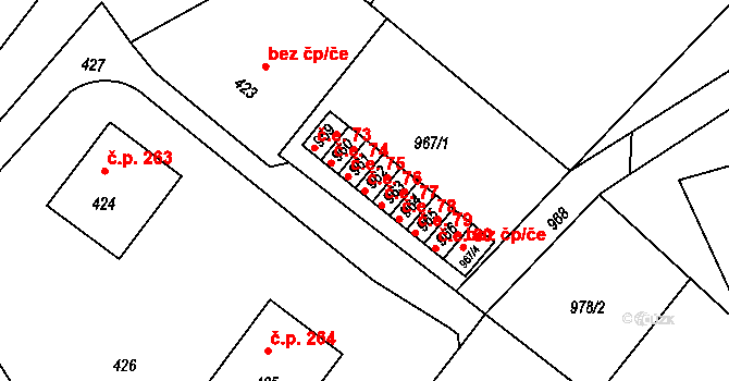 Hvozdná 76 na parcele st. 962 v KÚ Hvozdná, Katastrální mapa