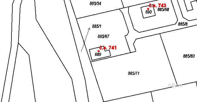 Podhrad 741, Cheb na parcele st. 889 v KÚ Podhrad, Katastrální mapa