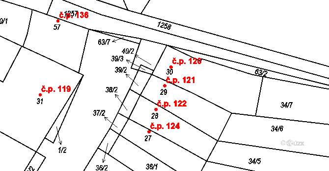 Šardičky 121, Kojátky na parcele st. 29 v KÚ Šardičky, Katastrální mapa