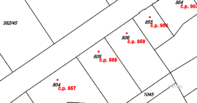 Přívoz 858, Ostrava na parcele st. 805 v KÚ Přívoz, Katastrální mapa