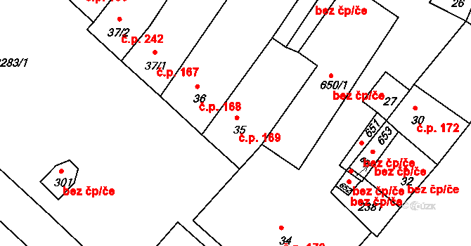 Křižanov 169 na parcele st. 35 v KÚ Křižanov, Katastrální mapa