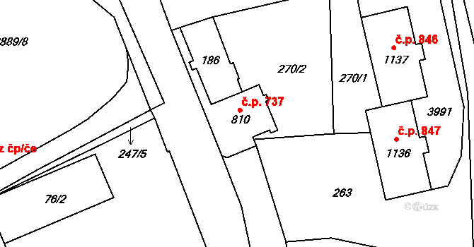 Hranice 737 na parcele st. 810 v KÚ Hranice u Aše, Katastrální mapa