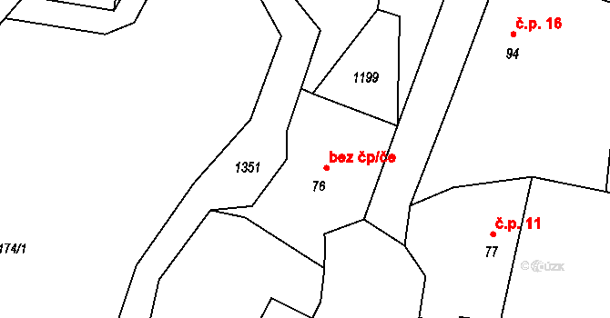 Sedlec-Prčice 39336654 na parcele st. 76 v KÚ Divišovice, Katastrální mapa