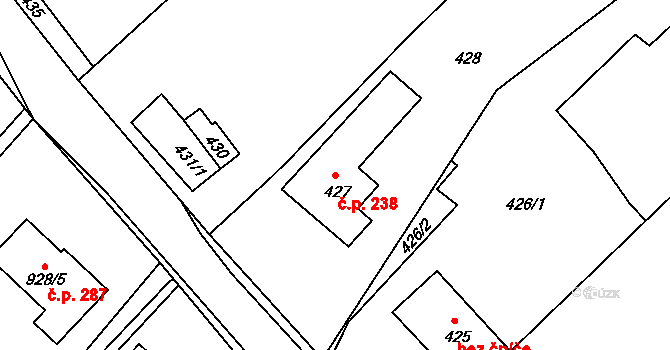 Lhota 238 na parcele st. 427 v KÚ Lhota u Zlína, Katastrální mapa