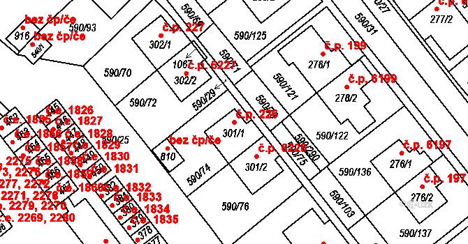 Mladcová 226, Zlín na parcele st. 301/1 v KÚ Mladcová, Katastrální mapa