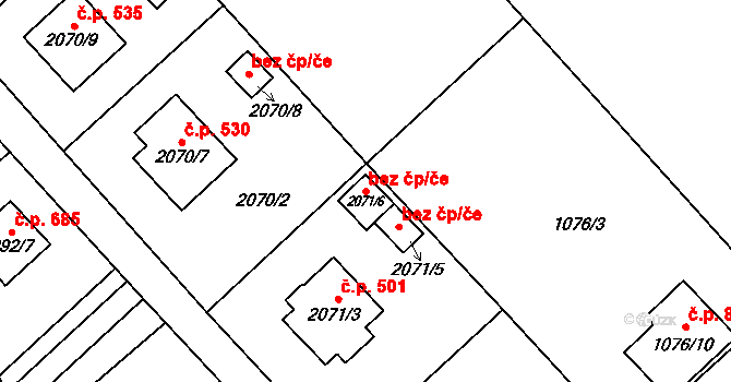 Fryčovice 41777654 na parcele st. 2071/6 v KÚ Fryčovice, Katastrální mapa