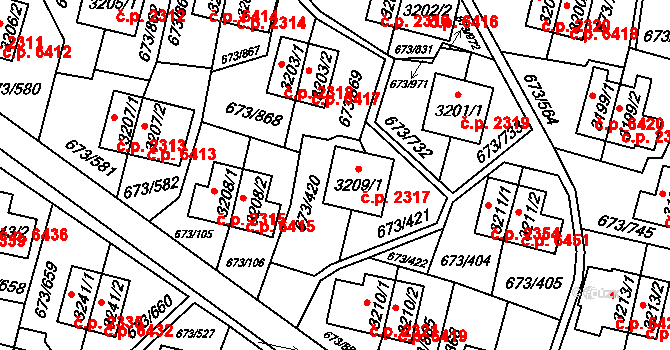Zlín 2317 na parcele st. 3209/1 v KÚ Zlín, Katastrální mapa