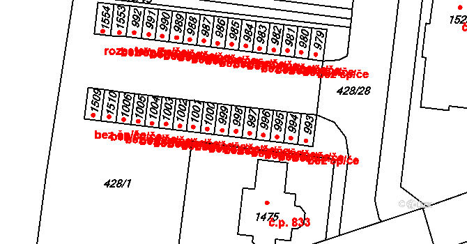 Blovice 46221654 na parcele st. 998 v KÚ Blovice, Katastrální mapa