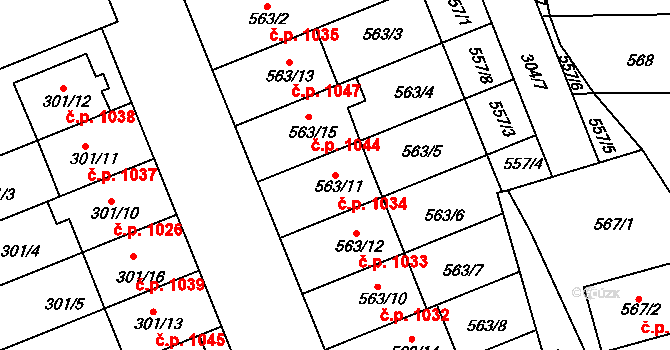 Nivnice 1034 na parcele st. 563/11 v KÚ Nivnice, Katastrální mapa