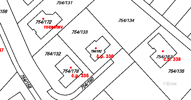 Radslavice 336 na parcele st. 754/162 v KÚ Radslavice u Přerova, Katastrální mapa