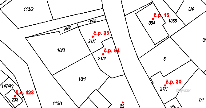 Kraskov 54, Seč na parcele st. 21/2 v KÚ Kraskov, Katastrální mapa