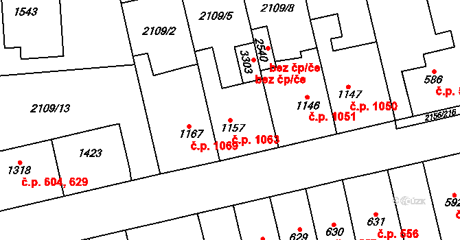 Choceň 1063 na parcele st. 1157 v KÚ Choceň, Katastrální mapa
