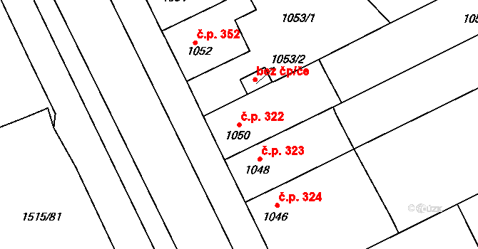 Litomyšlské Předměstí 322, Vysoké Mýto na parcele st. 1050 v KÚ Vysoké Mýto, Katastrální mapa