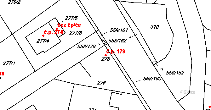 Chotíkov 179 na parcele st. 275 v KÚ Chotíkov, Katastrální mapa
