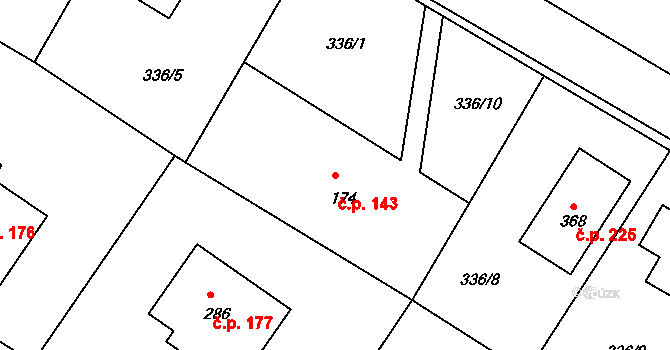 Jiřice 143, Kostelec nad Labem na parcele st. 174 v KÚ Jiřice u Kostelce nad Labem, Katastrální mapa