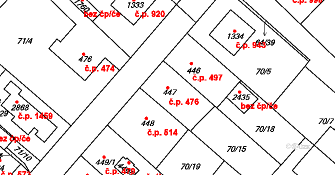 Neratovice 476 na parcele st. 447 v KÚ Neratovice, Katastrální mapa