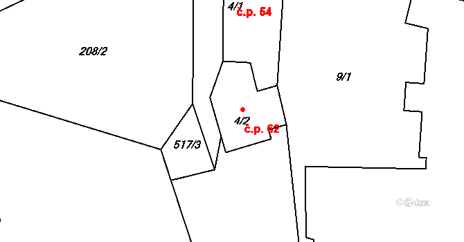 Číčovice 62 na parcele st. 4/2 v KÚ Velké Číčovice, Katastrální mapa