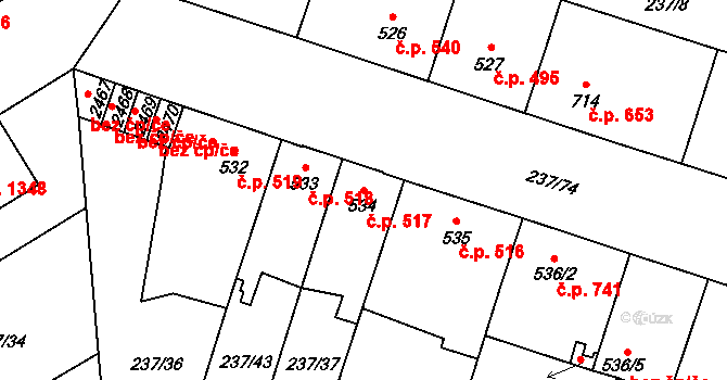 Přeštice 517 na parcele st. 534 v KÚ Přeštice, Katastrální mapa