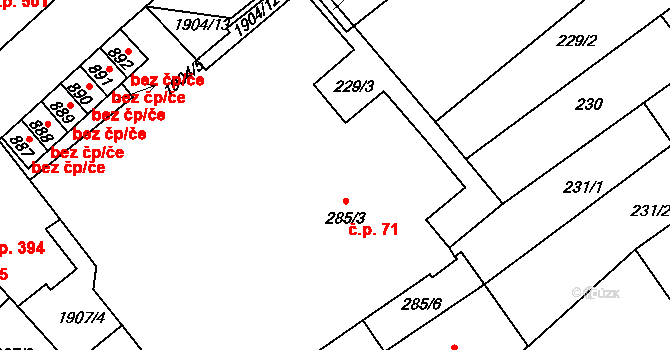Radnice 71 na parcele st. 285/3 v KÚ Radnice u Rokycan, Katastrální mapa
