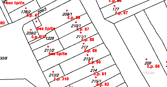 Broumov 89 na parcele st. 212 v KÚ Broumov, Katastrální mapa