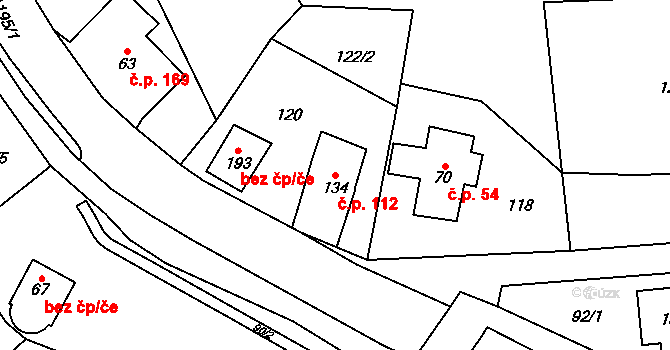 Horní Radechová 112 na parcele st. 134 v KÚ Horní Radechová, Katastrální mapa
