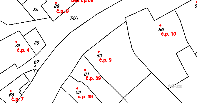 Závist 9 na parcele st. 59 v KÚ Závist, Katastrální mapa