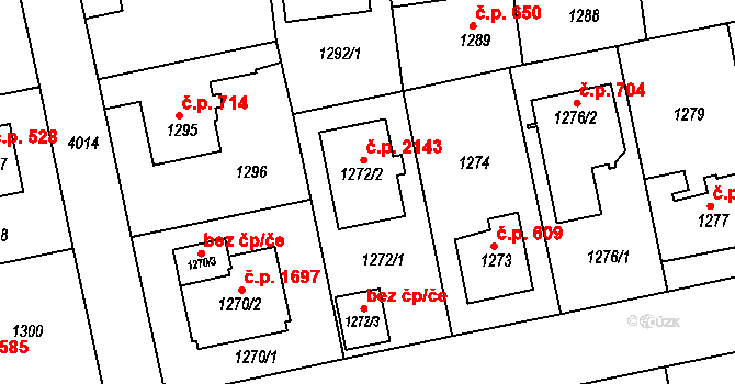 Modřany 2143, Praha na parcele st. 1272/2 v KÚ Modřany, Katastrální mapa
