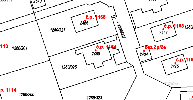 Dobřany 1164 na parcele st. 2465 v KÚ Dobřany, Katastrální mapa