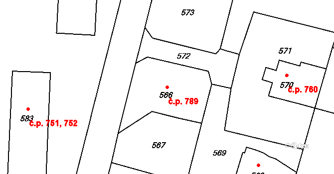 Mohelnice 789 na parcele st. 566 v KÚ Mohelnice, Katastrální mapa