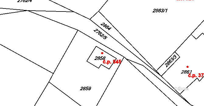 Kopřivnice 845 na parcele st. 2858 v KÚ Kopřivnice, Katastrální mapa