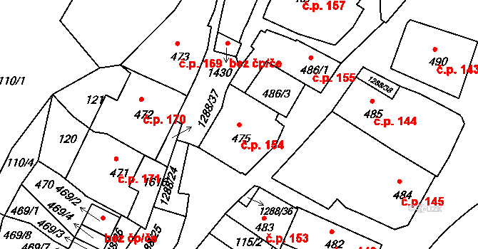 Plešivec 154, Český Krumlov na parcele st. 475 v KÚ Český Krumlov, Katastrální mapa