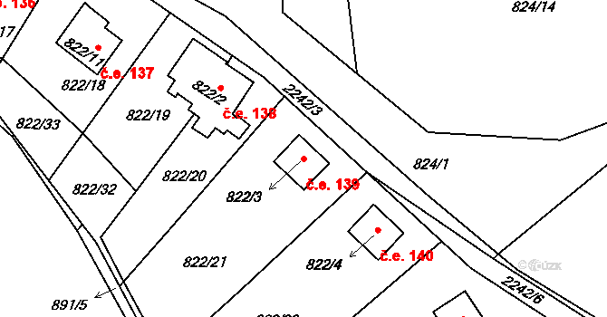 Mříč 139, Křemže na parcele st. 822/3 v KÚ Křemže, Katastrální mapa