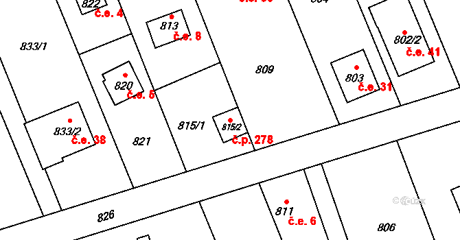 Přerov VII-Čekyně 278, Přerov na parcele st. 815/2 v KÚ Čekyně, Katastrální mapa