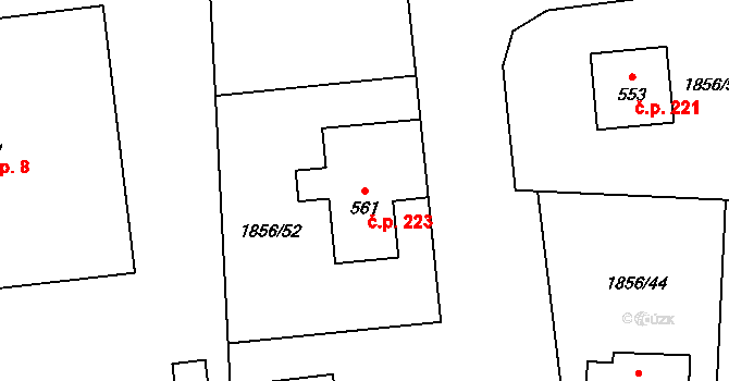 Bečov 223 na parcele st. 561 v KÚ Bečov u Mostu, Katastrální mapa