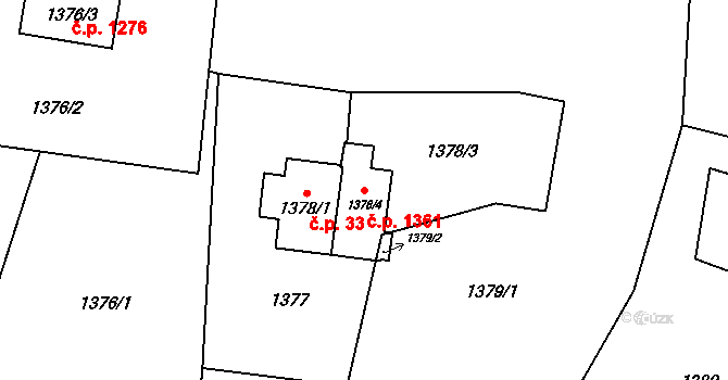 Lyžbice 1361, Třinec na parcele st. 1378/4 v KÚ Lyžbice, Katastrální mapa