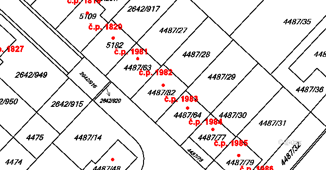 Kuřim 1983 na parcele st. 4487/82 v KÚ Kuřim, Katastrální mapa