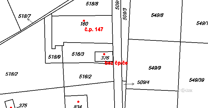Láz 90806654 na parcele st. 376 v KÚ Láz, Katastrální mapa