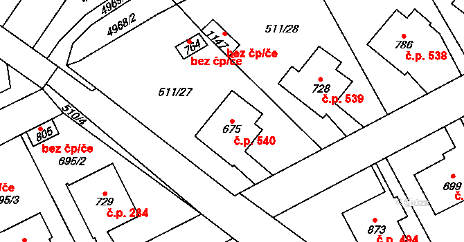 Kryry 540 na parcele st. 675 v KÚ Kryry, Katastrální mapa
