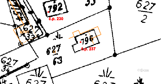 Klášterec nad Orlicí 237 na parcele st. 796 v KÚ Klášterec nad Orlicí, Katastrální mapa