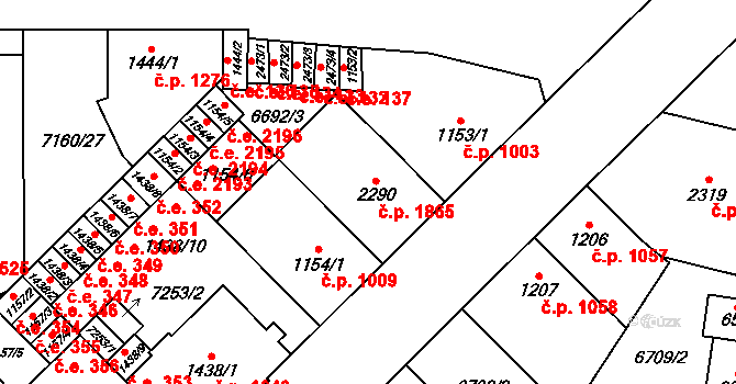 Žatec 1865 na parcele st. 2290 v KÚ Žatec, Katastrální mapa
