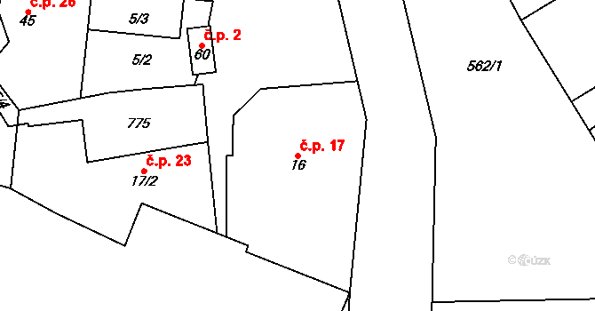 Heřmanice 17 na parcele st. 16 v KÚ Heřmanice u Vilémova, Katastrální mapa